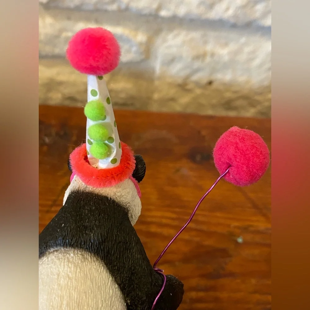 Panda Party Cake Topper Whimsical Boho Cute Party Hat and Balloon